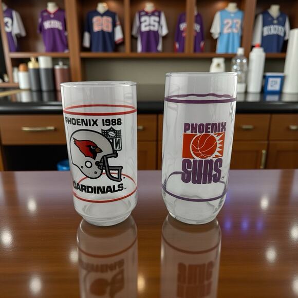 Phoenix Cardinals (1988) and Phoenix Suns 16oz Glass Tumblers 1980s Set of 2 - Picture 1 of 8